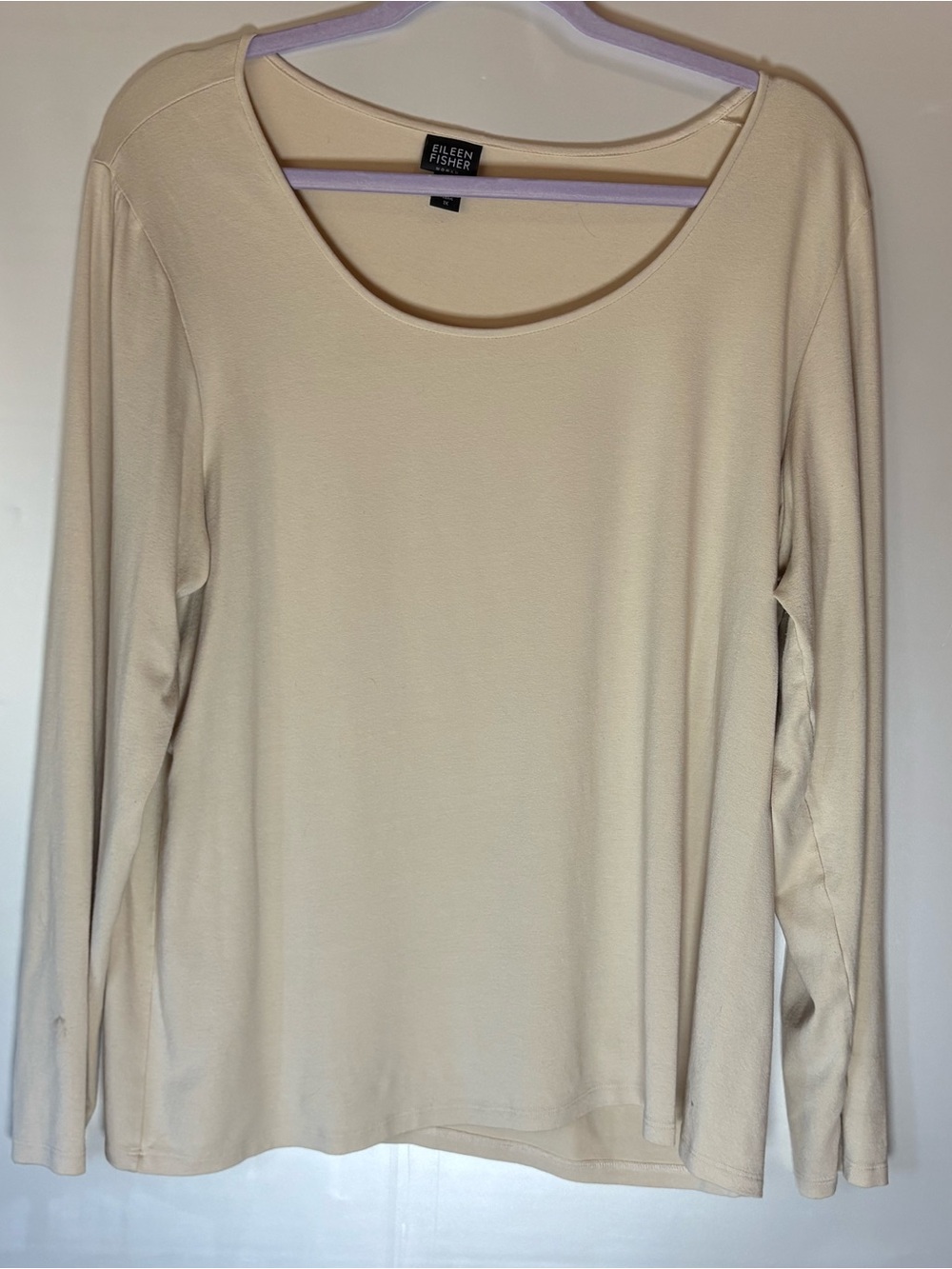 EILEEN FISHER Cream Scoop-Neck Long Sleeve Tee